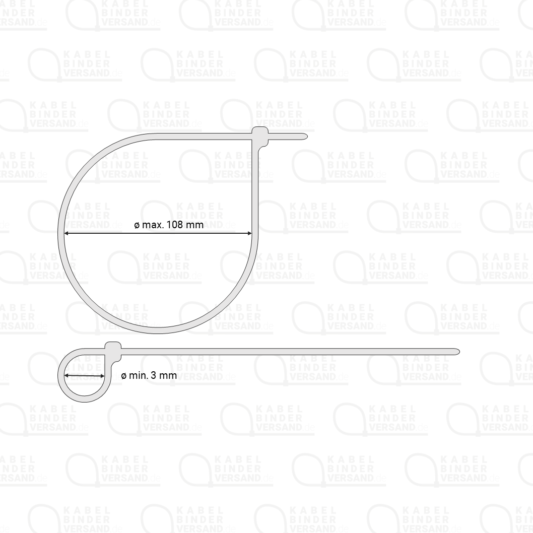 Grafik zum Bündeldurchmesser des Kabelbinders - max. 108 mm, min. 3 mm