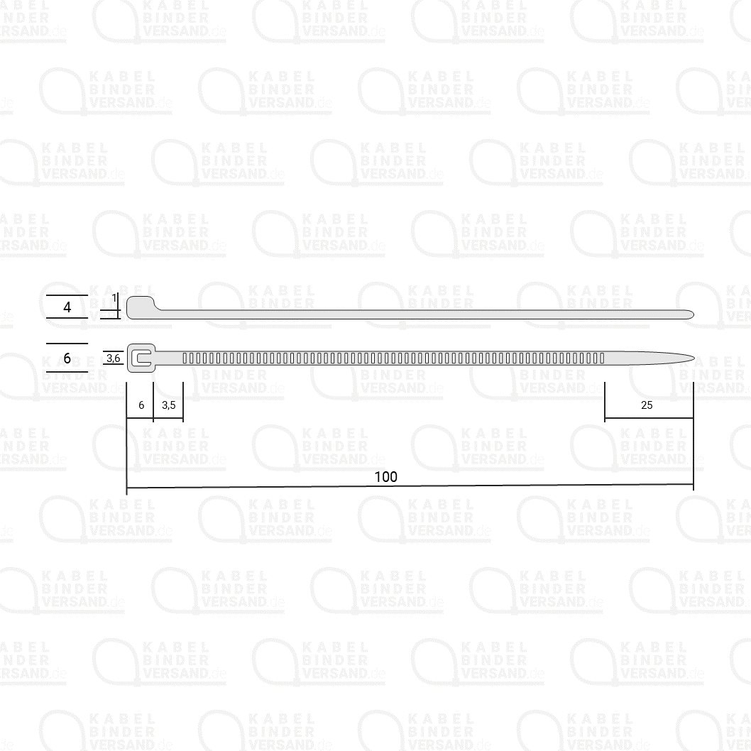 Grafik zu den Abmessungen des Kabelbinder 3.6 x 100