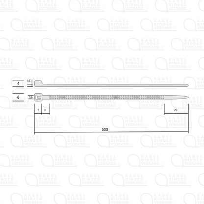 Grafik zu den Abmessungen des Kabelbinder 3.6 x 500